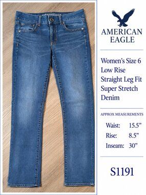 Straight Leg Fit Super Stretch American Eagle Size 6 Women's Jeans S1191